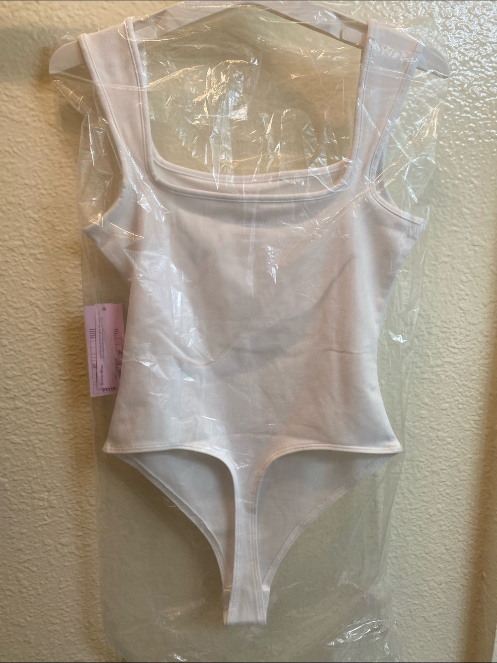 White Square Neckline Thong Bodysuit - Picture 3 of 3
